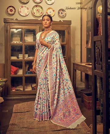 OFF WHITE Kani weaving kashmiri silk saree