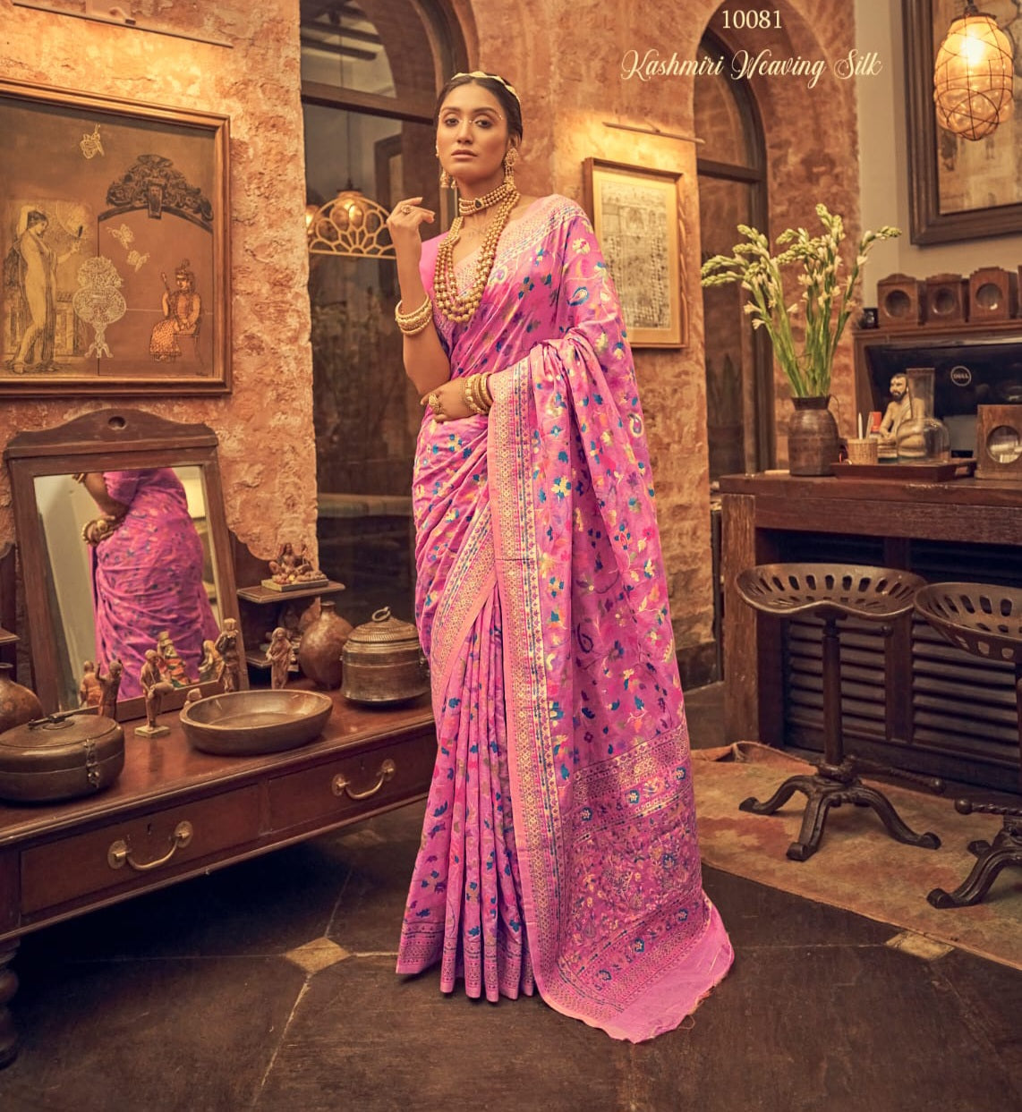 Kani weaving kashmiri silk saree
