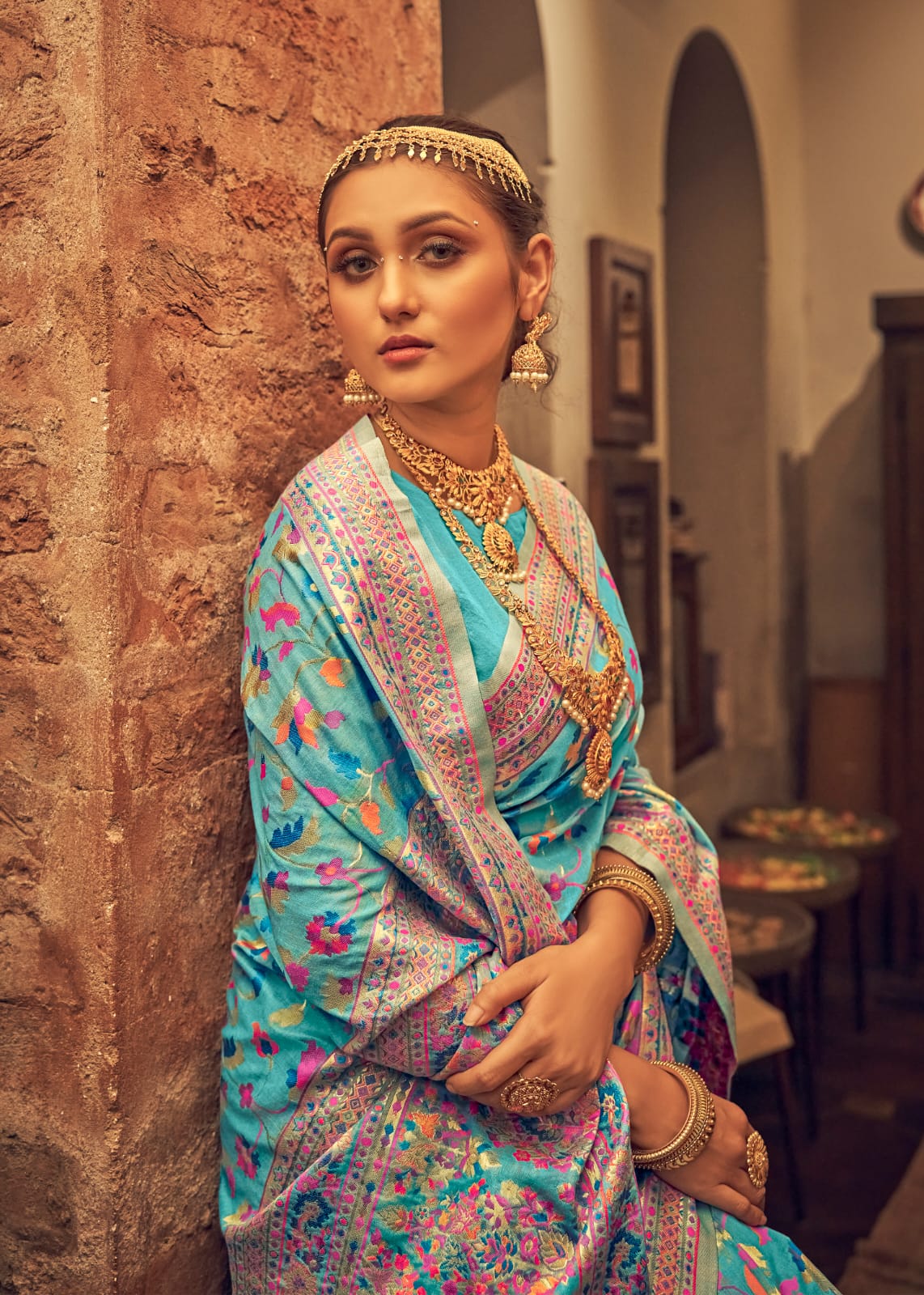 कानी बुनाई कश्मीरी सिल्क साड़ी