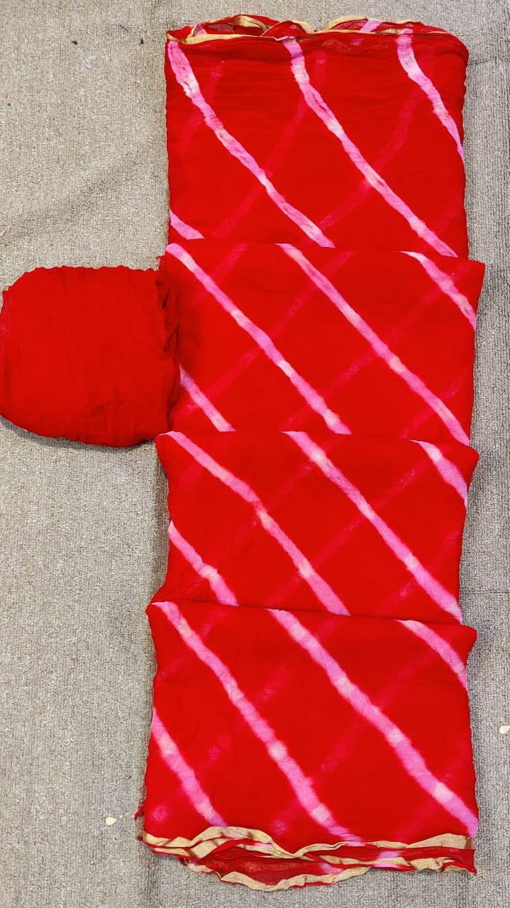 ज़री बॉर्डर के साथ शुद्ध जॉर्जेट लहरिया 