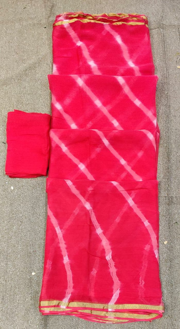 ज़री बॉर्डर के साथ शुद्ध जॉर्जेट लहरिया 