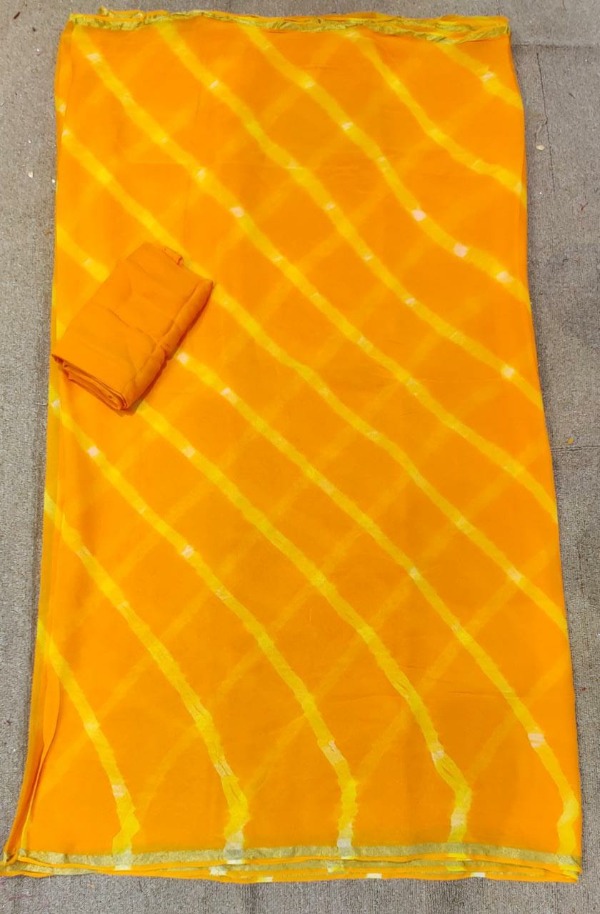 ज़री बॉर्डर के साथ शुद्ध जॉर्जेट लहरिया 