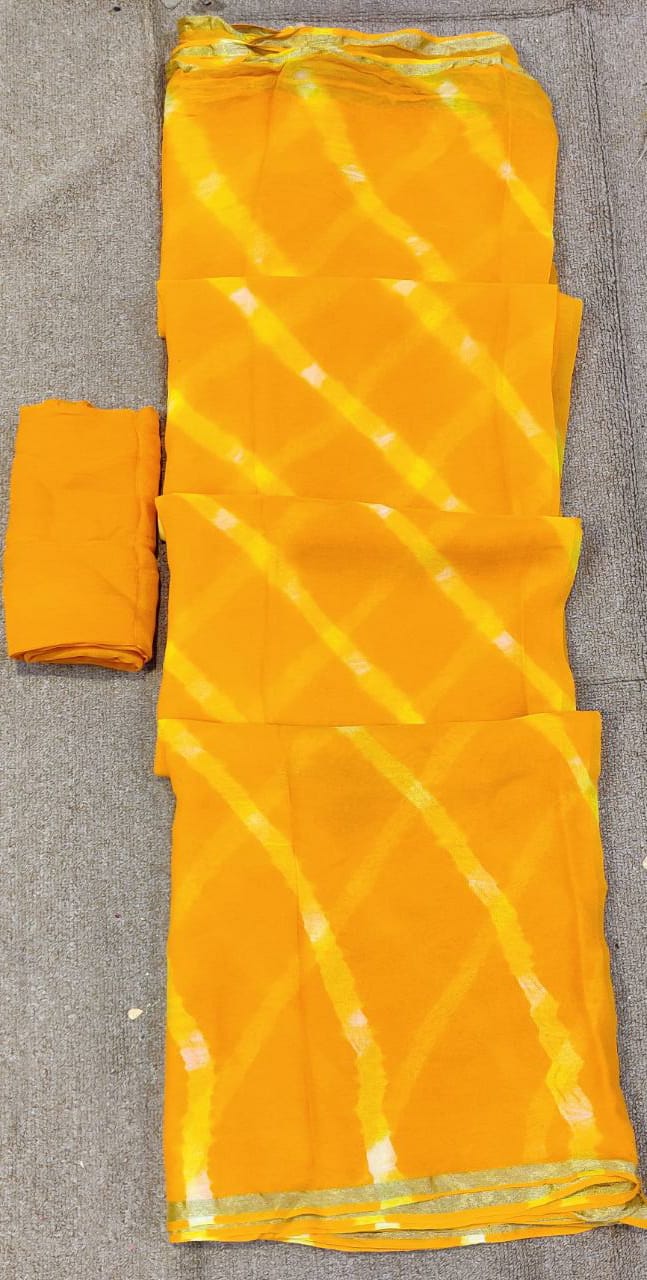 ज़री बॉर्डर के साथ शुद्ध जॉर्जेट लहरिया 