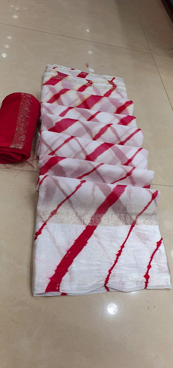 शुद्ध जॉर्जेट साटन बॉर्डर लहरिया