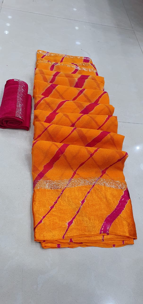 शुद्ध जॉर्जेट साटन बॉर्डर लहरिया