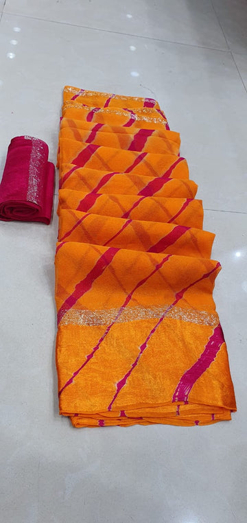 ORANGE PURE GEORGETTE SATIN BORDER LEHARIYA