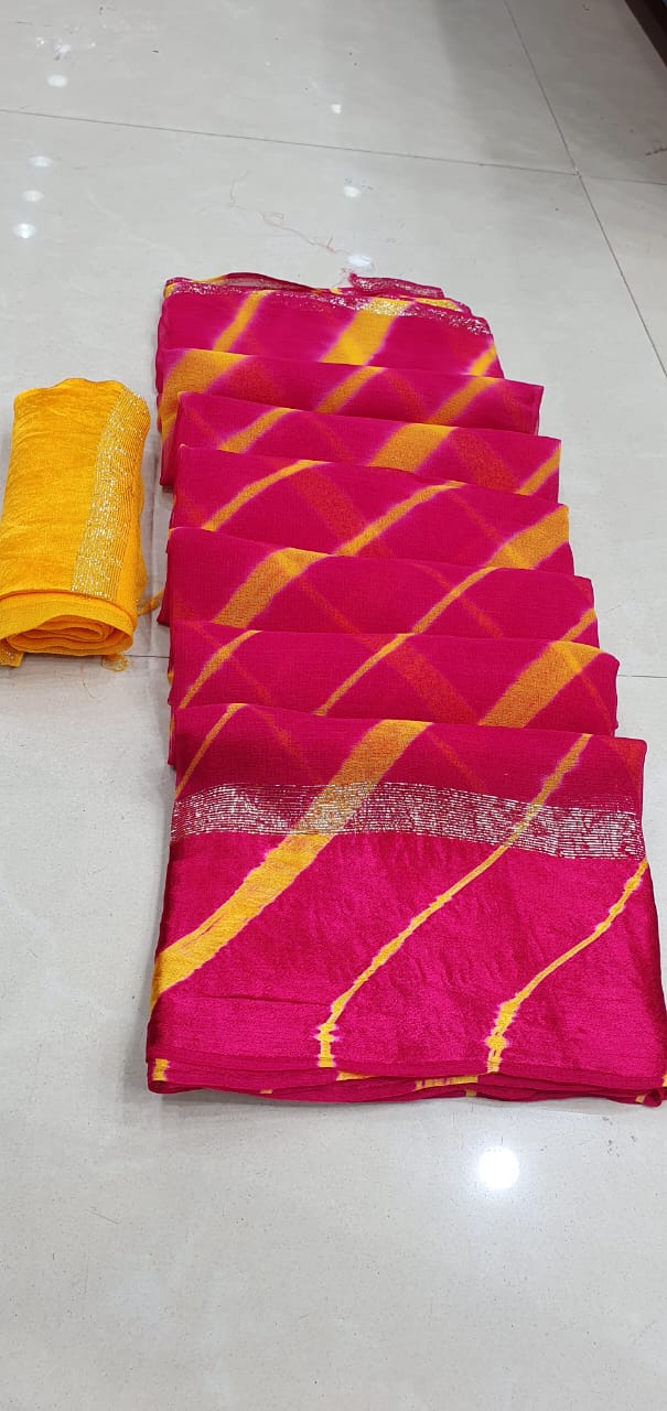 शुद्ध जॉर्जेट साटन बॉर्डर लहरिया