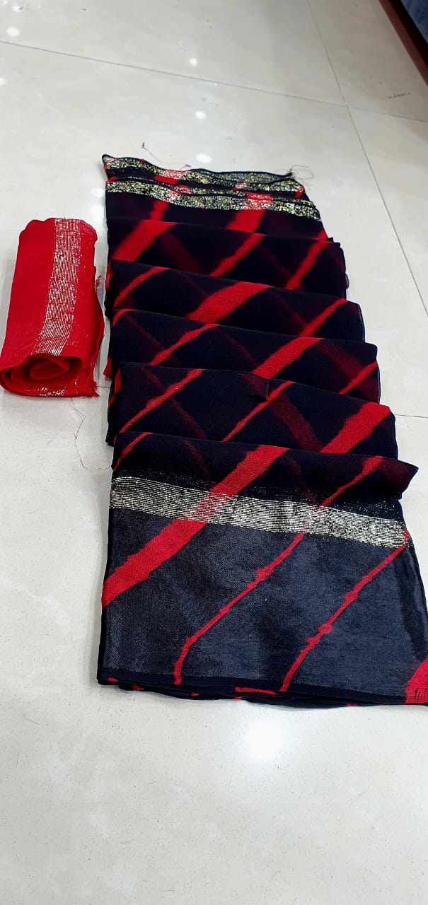 BLACK PURE GEORGETTE SATIN BORDER LEHARIYA