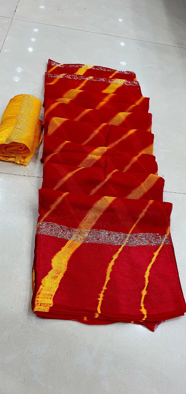 शुद्ध जॉर्जेट साटन बॉर्डर लहरिया