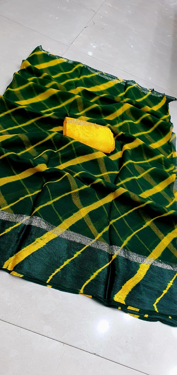 शुद्ध जॉर्जेट साटन बॉर्डर लहरिया