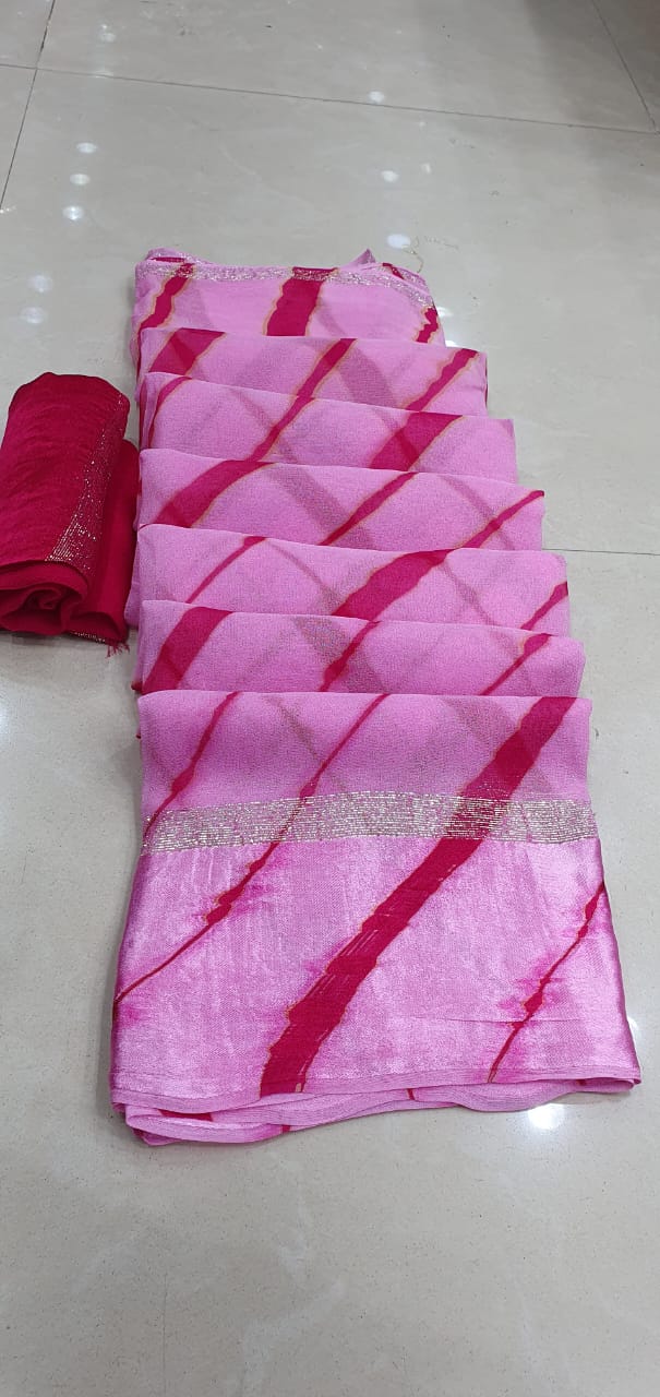 शुद्ध जॉर्जेट साटन बॉर्डर लहरिया