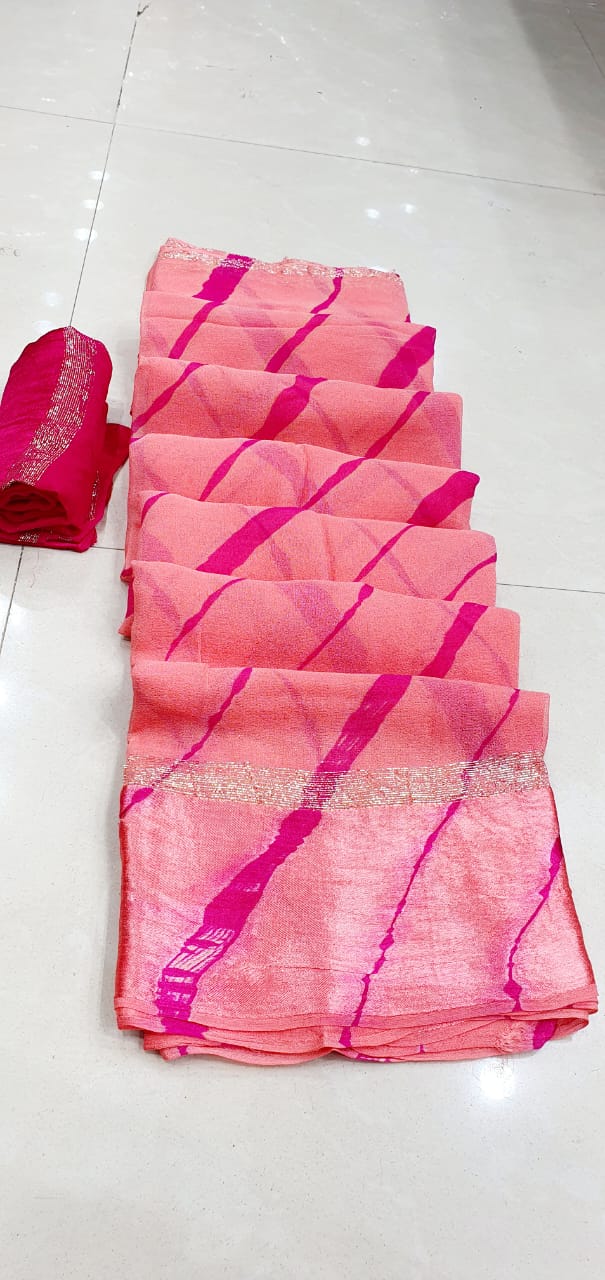 शुद्ध जॉर्जेट साटन बॉर्डर लहरिया