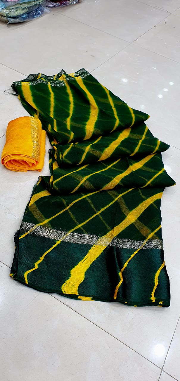 शुद्ध जॉर्जेट साटन बॉर्डर लहरिया