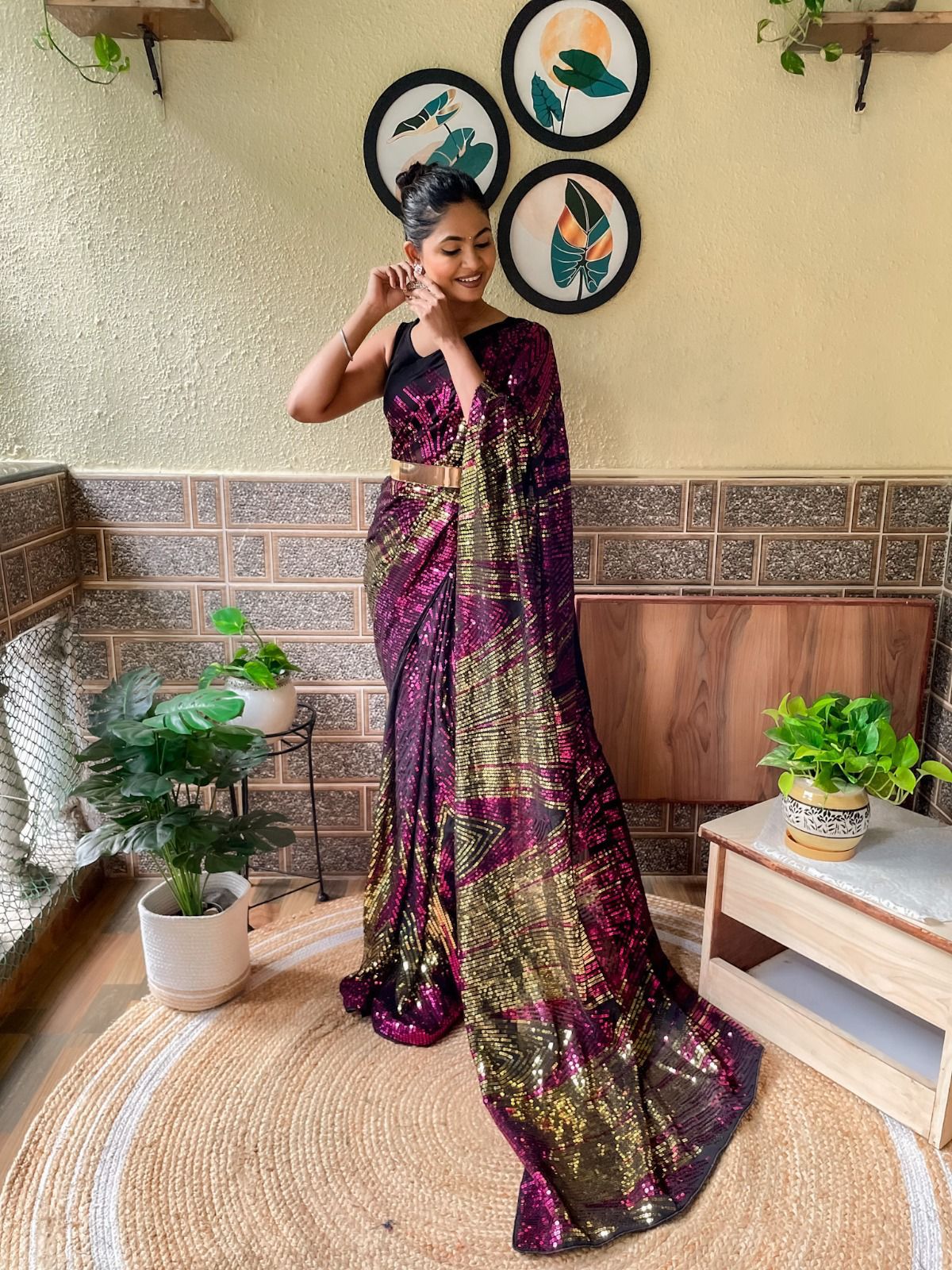 Ready to wear sequins work saree