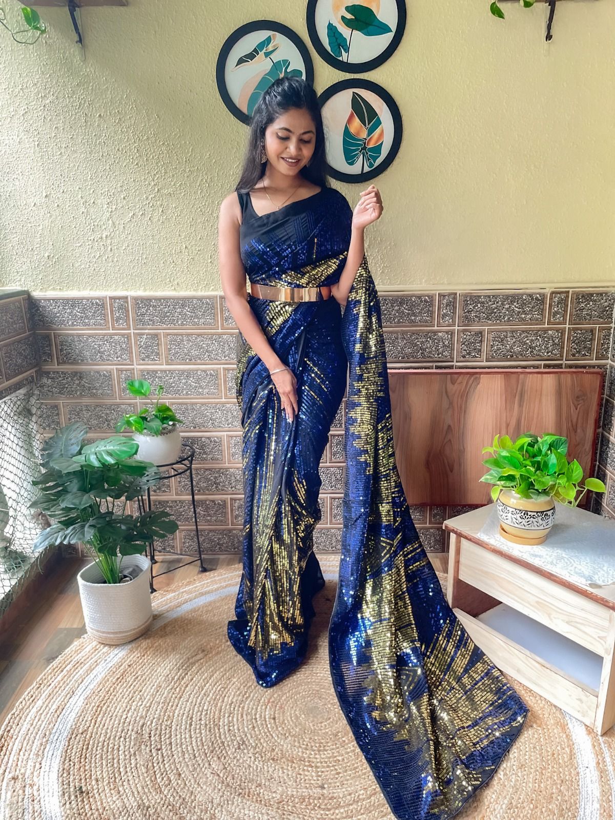 Ready to wear sequins work saree