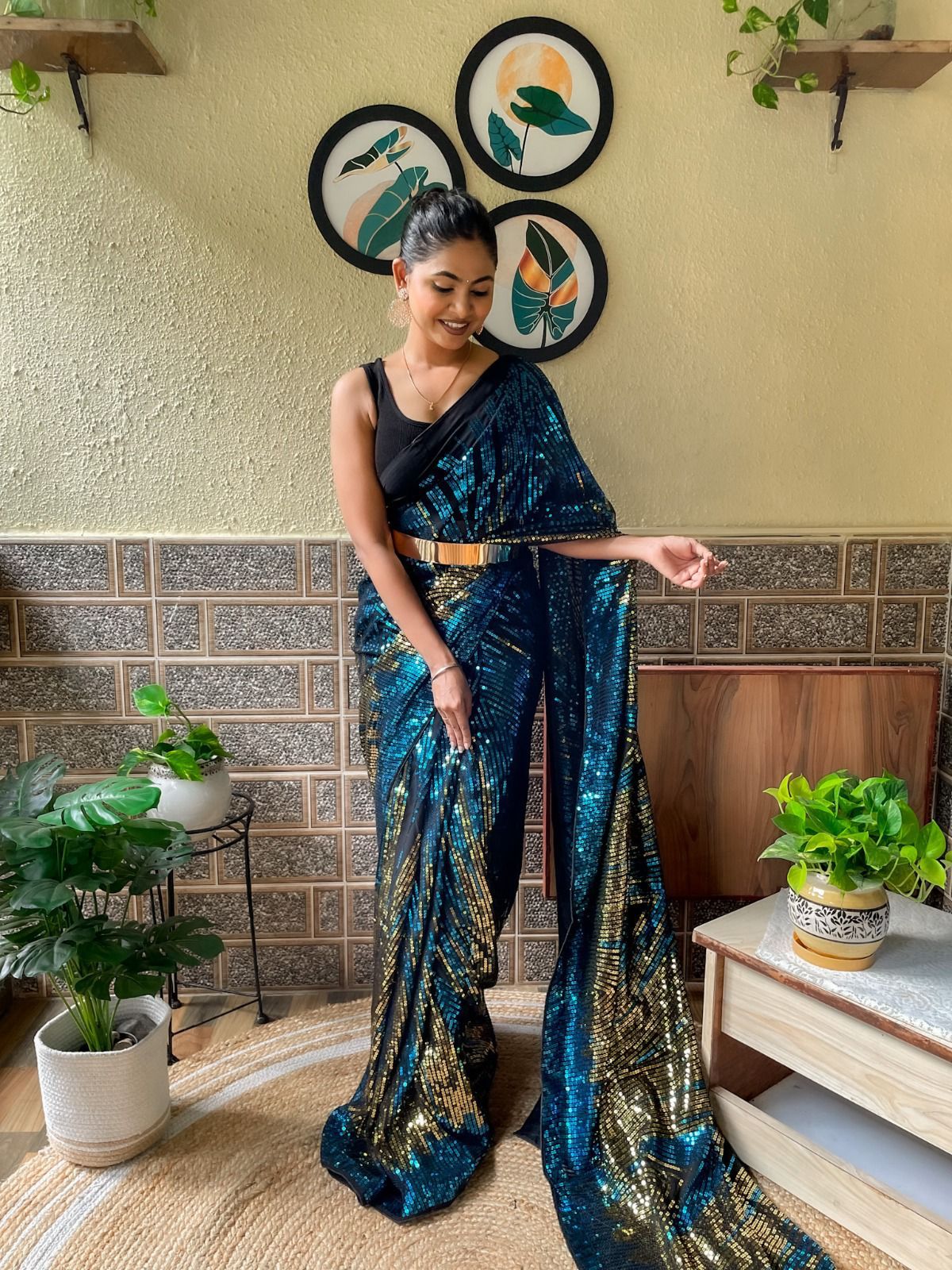 Ready to wear  sequins work saree