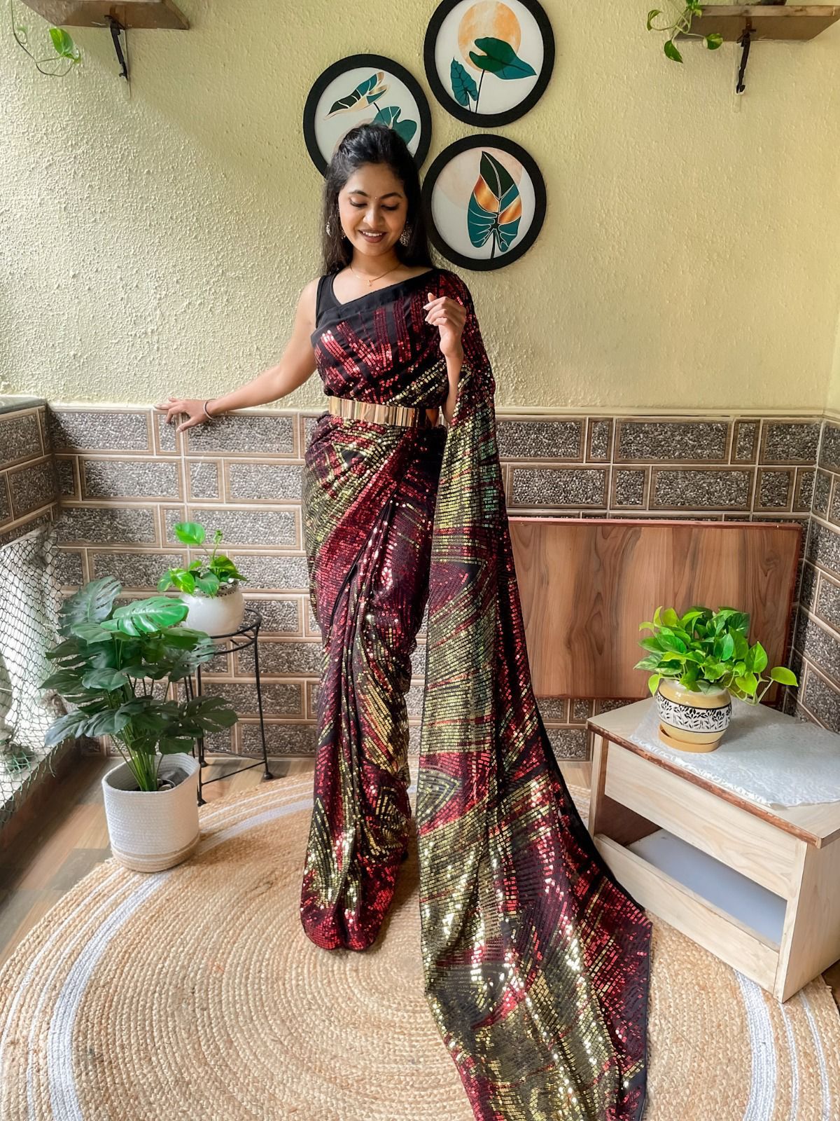 Ready to wear  sequins work saree