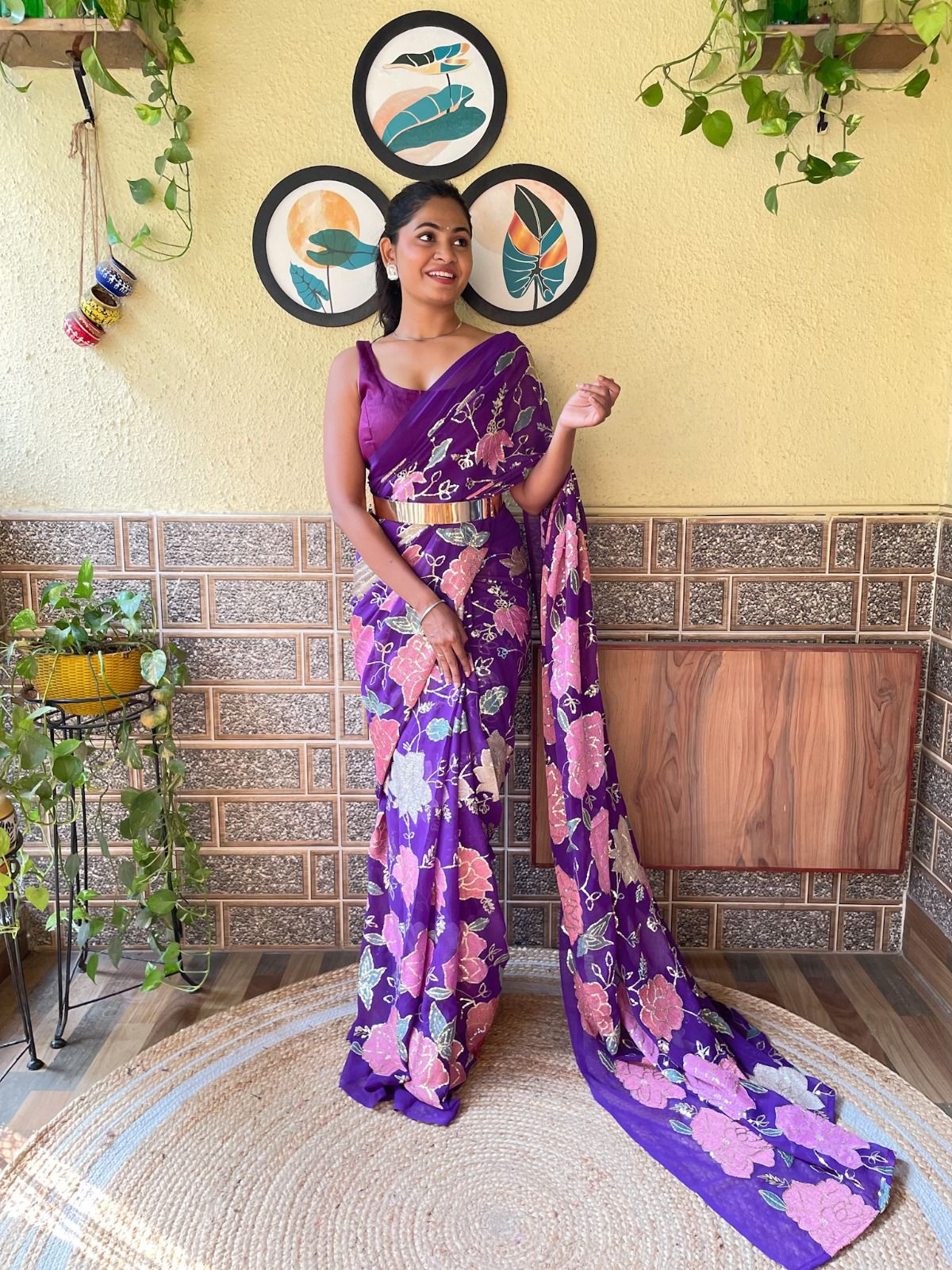 Ready to wear embroidered work saree