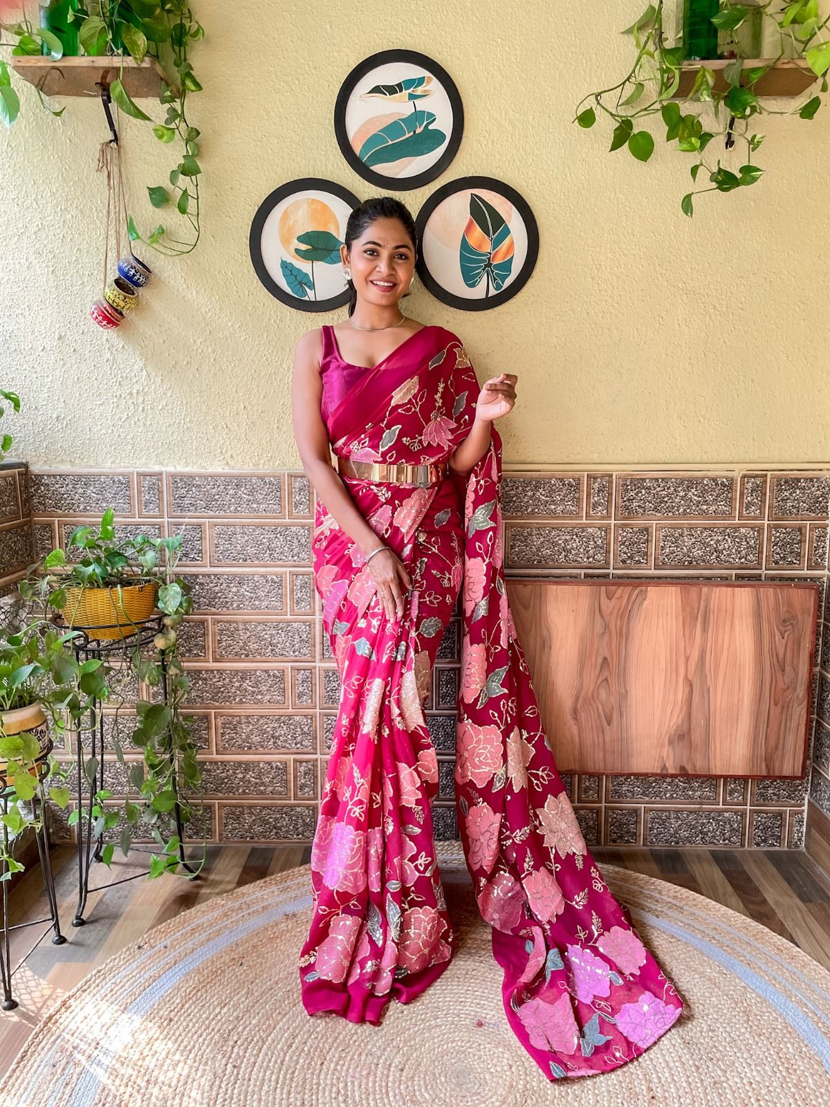 Ready to wear embroidered work saree