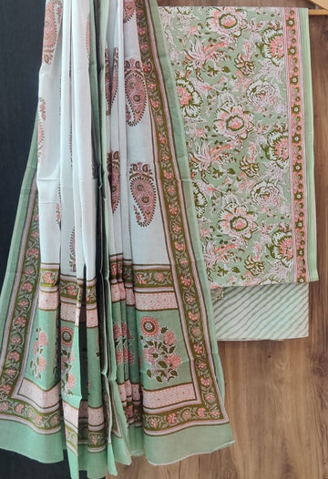 Pure cotton hand block printed suits with *Cotton Dupatta*