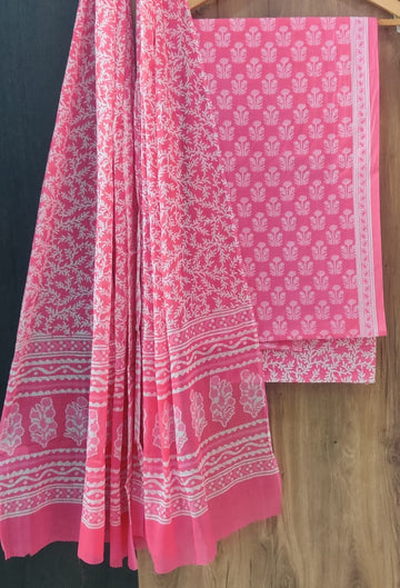 Pure cotton hand block printed suits with *Cotton Dupatta*