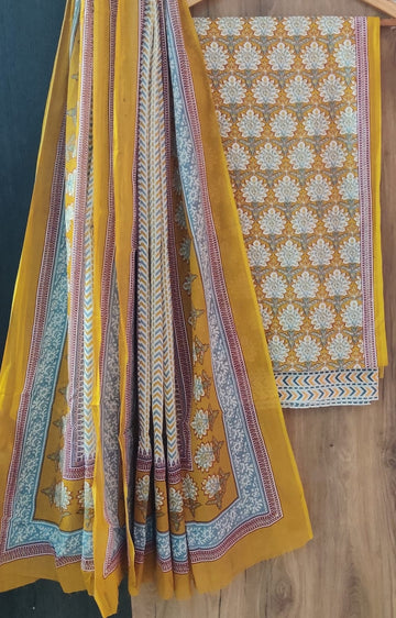 Pure cotton hand block printed suits with *Cotton Dupatta*