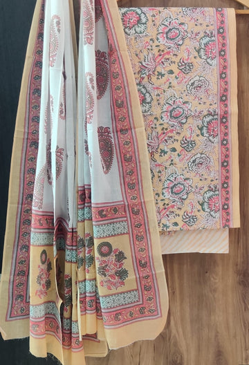 Pure cotton hand block printed suits with *Cotton Dupatta*