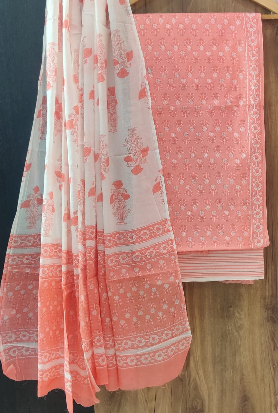 Pure cotton hand block printed suits with *Cotton Dupatta*