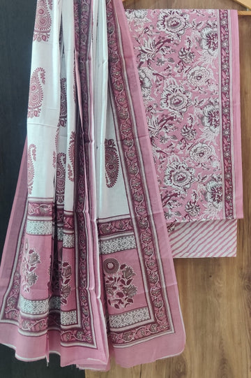 Pure cotton hand block printed suits with *Cotton Dupatta*