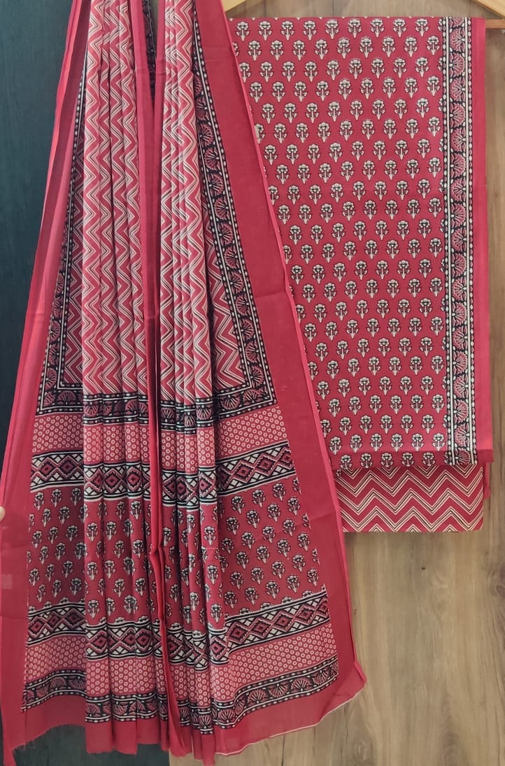 Pure cotton hand block printed suits with *Cotton Dupatta*