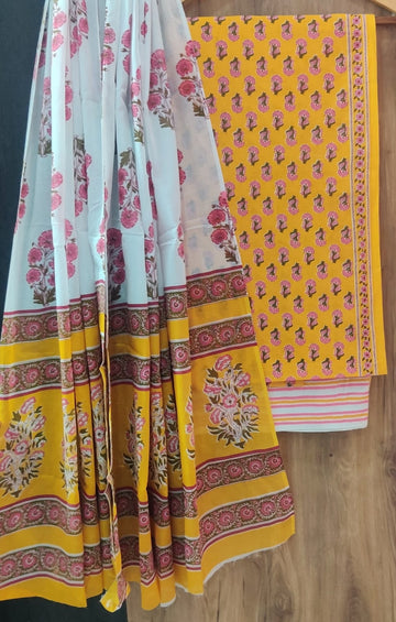 Pure cotton hand block printed suits with *Cotton Dupatta*