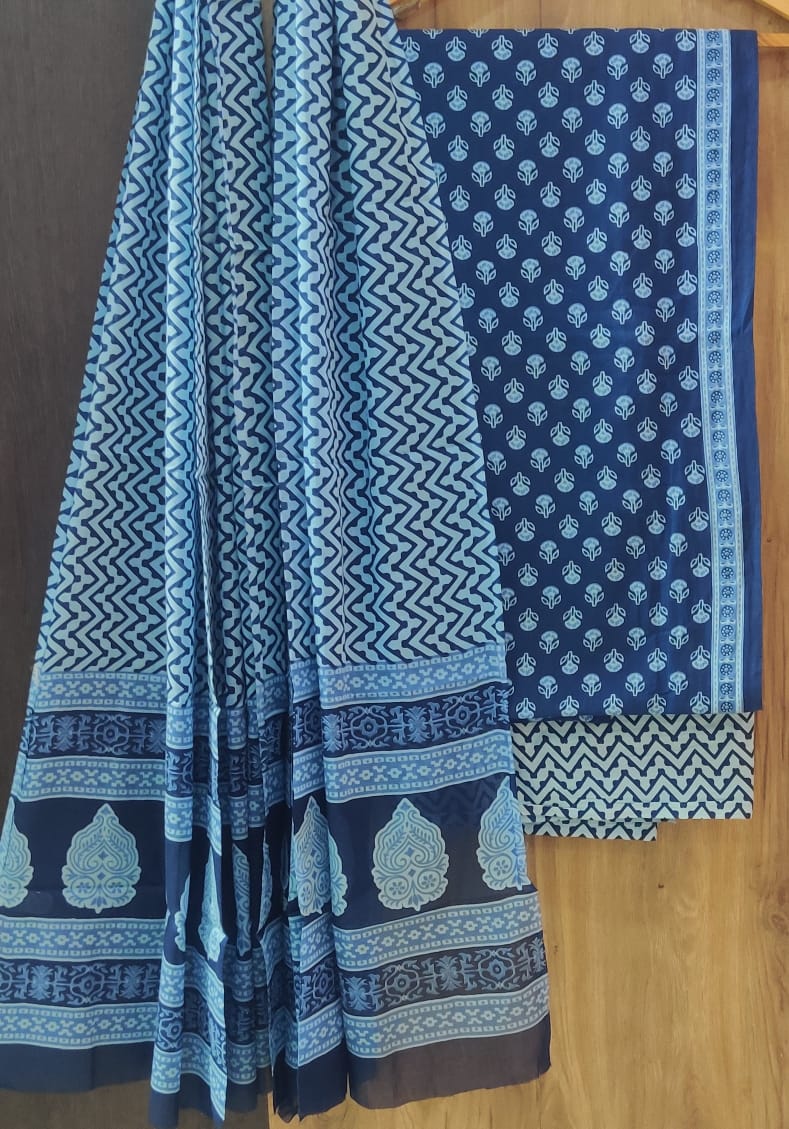 Pure cotton hand block printed suits with *Cotton Dupatta*