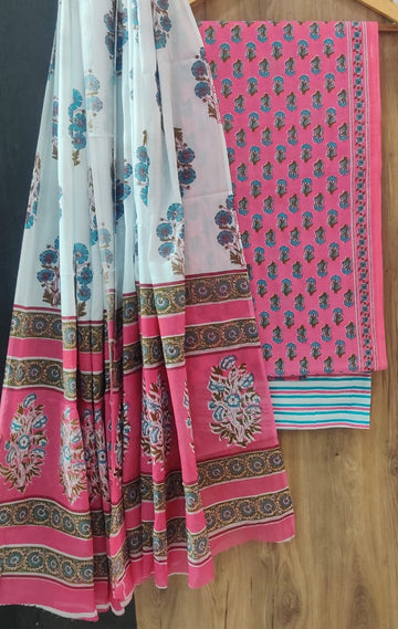 Pure cotton hand block printed suits with *Cotton Dupatta*