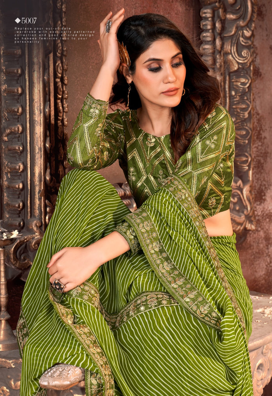 PRINTED BANDHANI WITH DESIGNER BLOUSE