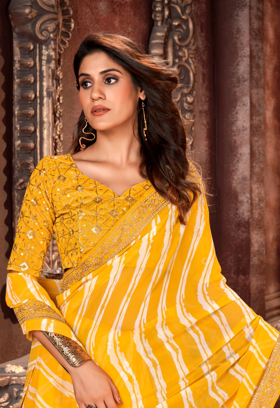 PRINTED BANDHANI WITH DESIGNER BLOUSE