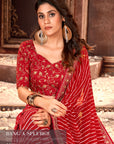 PRINTED BANDHANI WITH DESIGNER BLOUSE