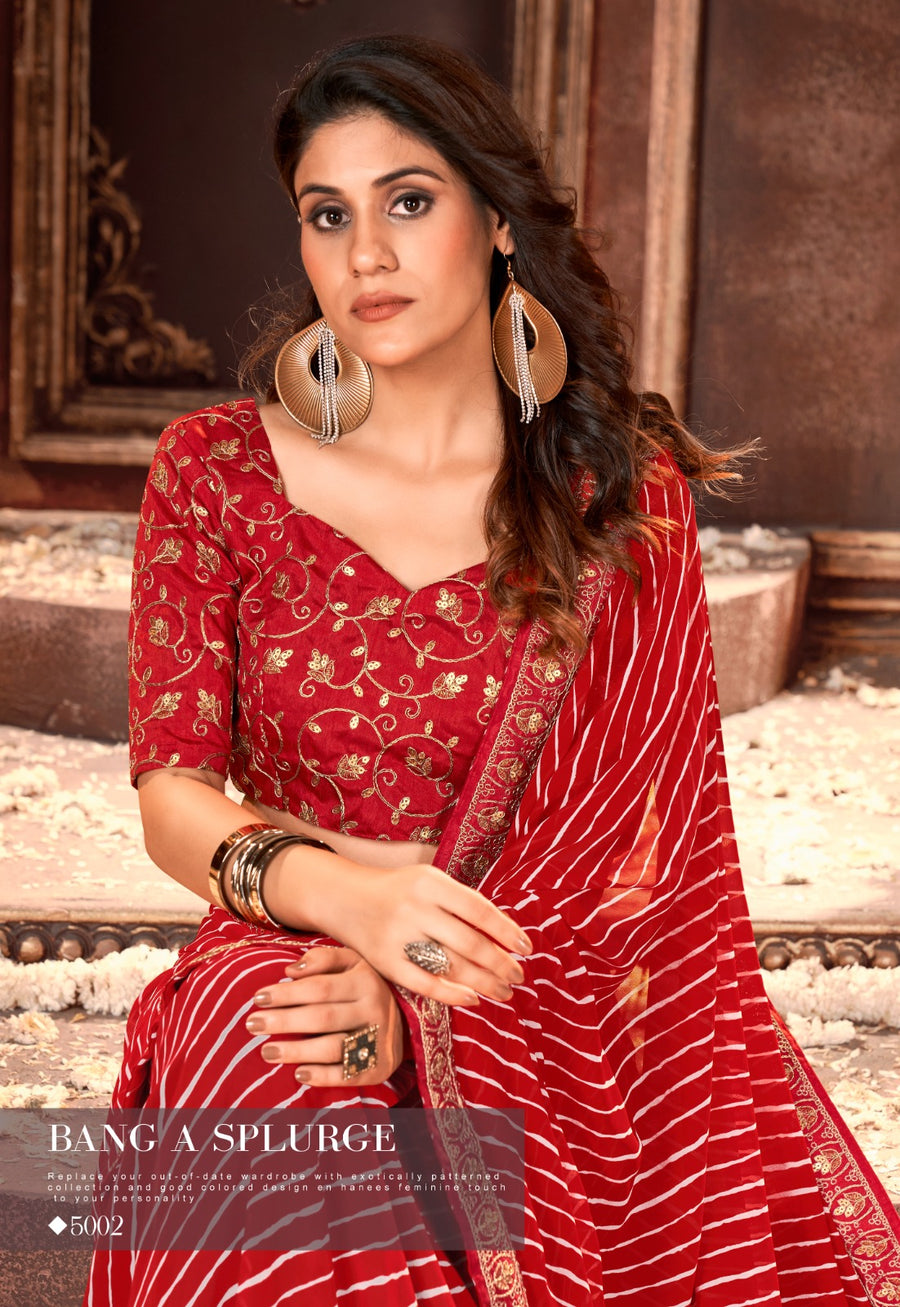 PRINTED BANDHANI WITH DESIGNER BLOUSE