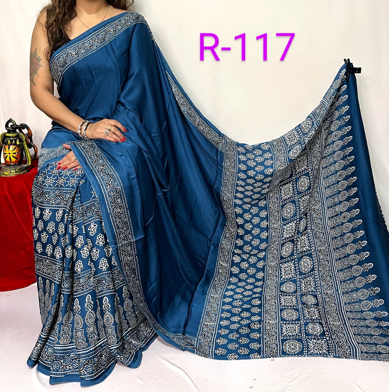 Hand block ajrakh pure modal silk vol 2