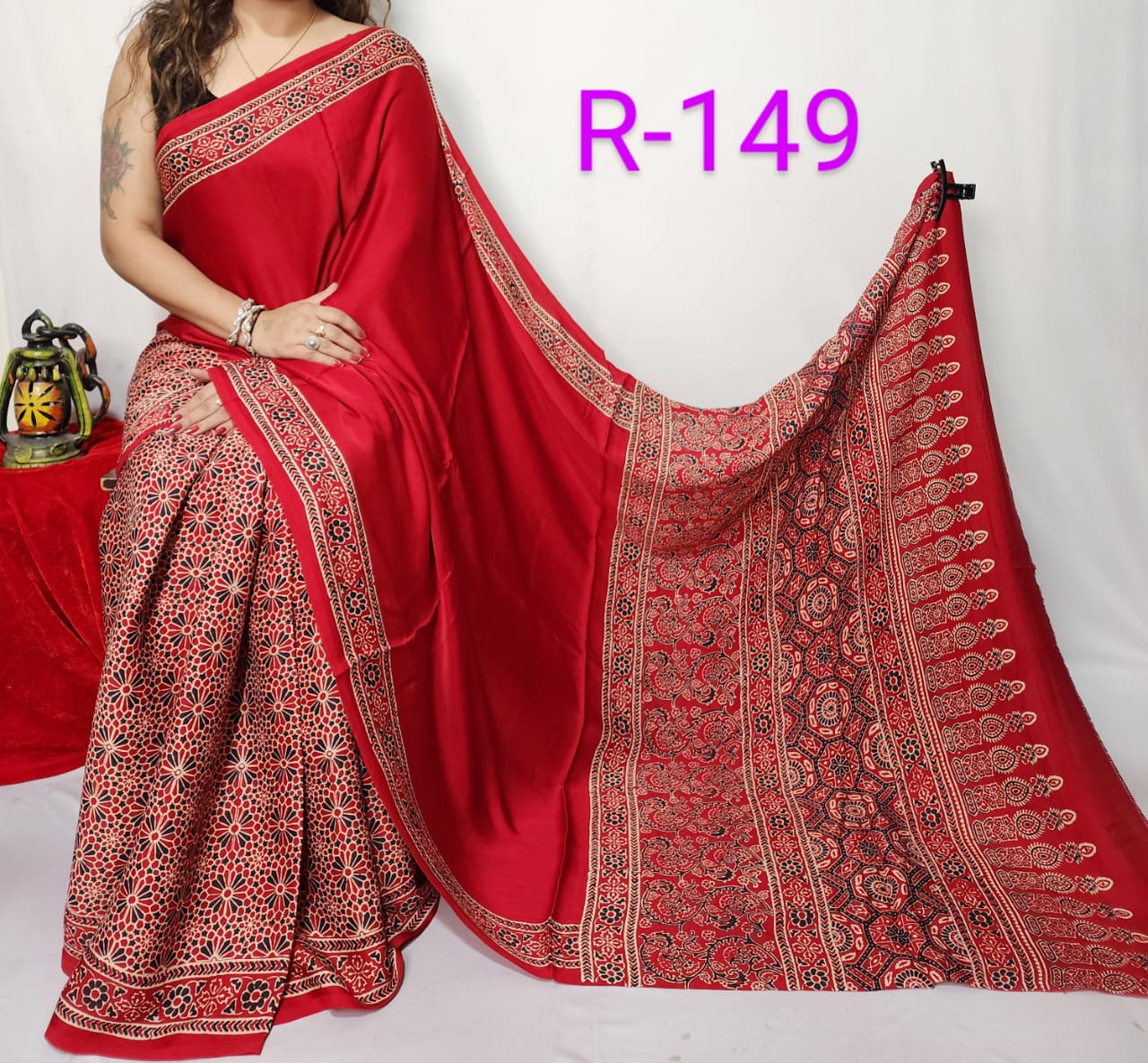 Hand block ajrakh pure modal silk vol 2