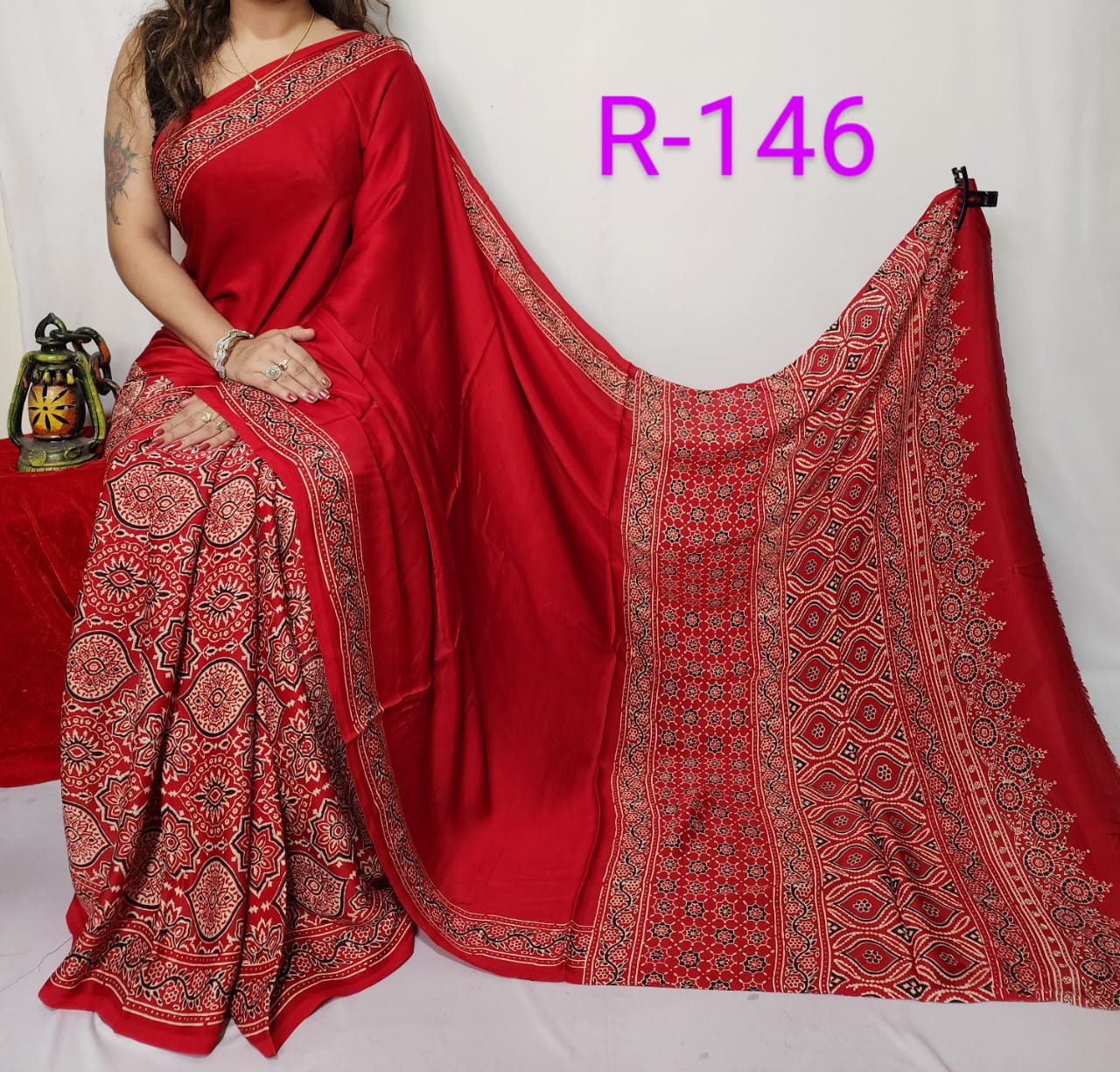 Hand block ajrakh pure modal silk vol 2