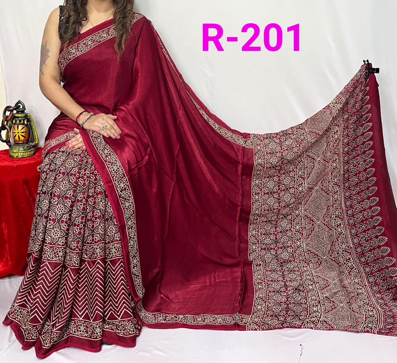 Hand block ajrakh pure modal silk vol 2