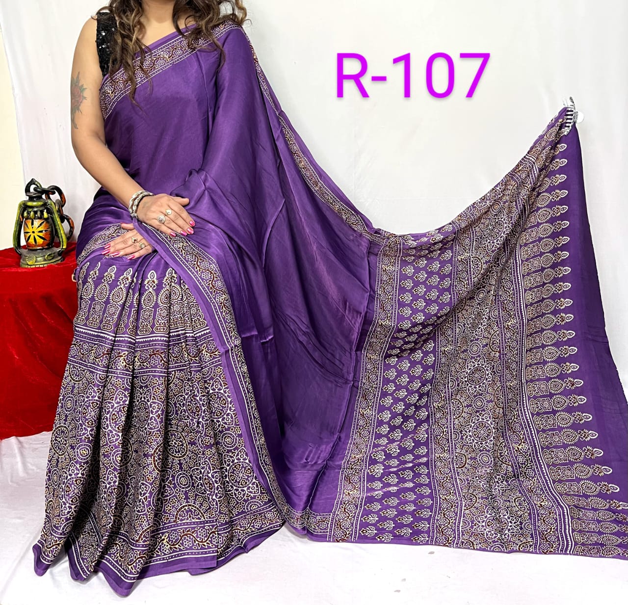 Hand block ajrakh pure modal silk vol 2