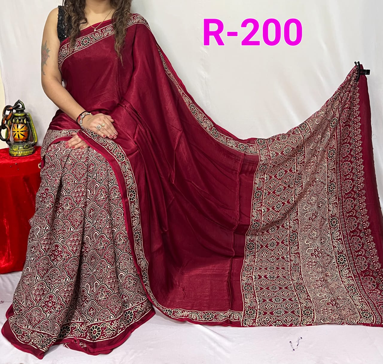 Hand block ajrakh pure modal silk vol 2