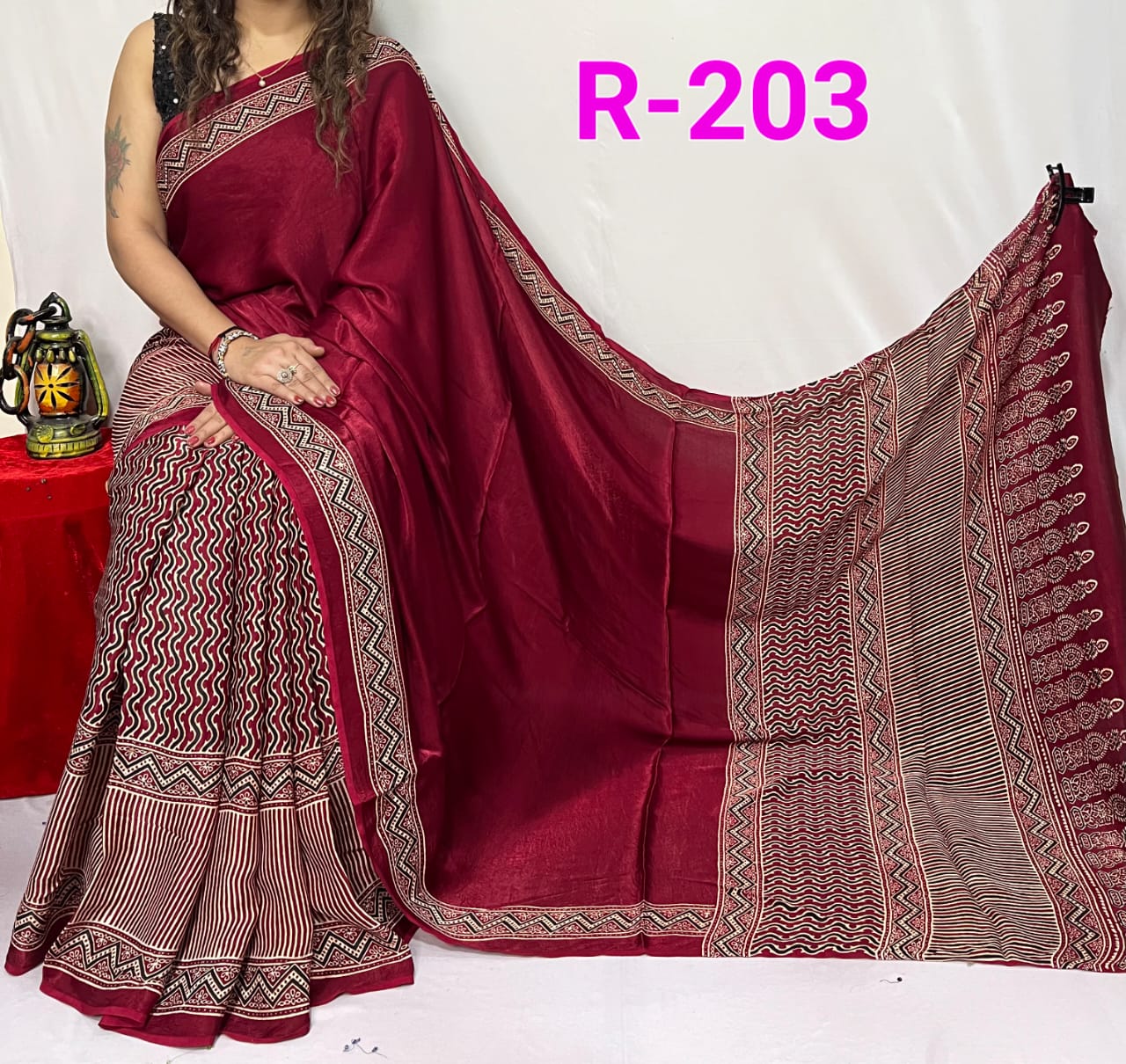 Hand block ajrakh pure modal silk vol 2