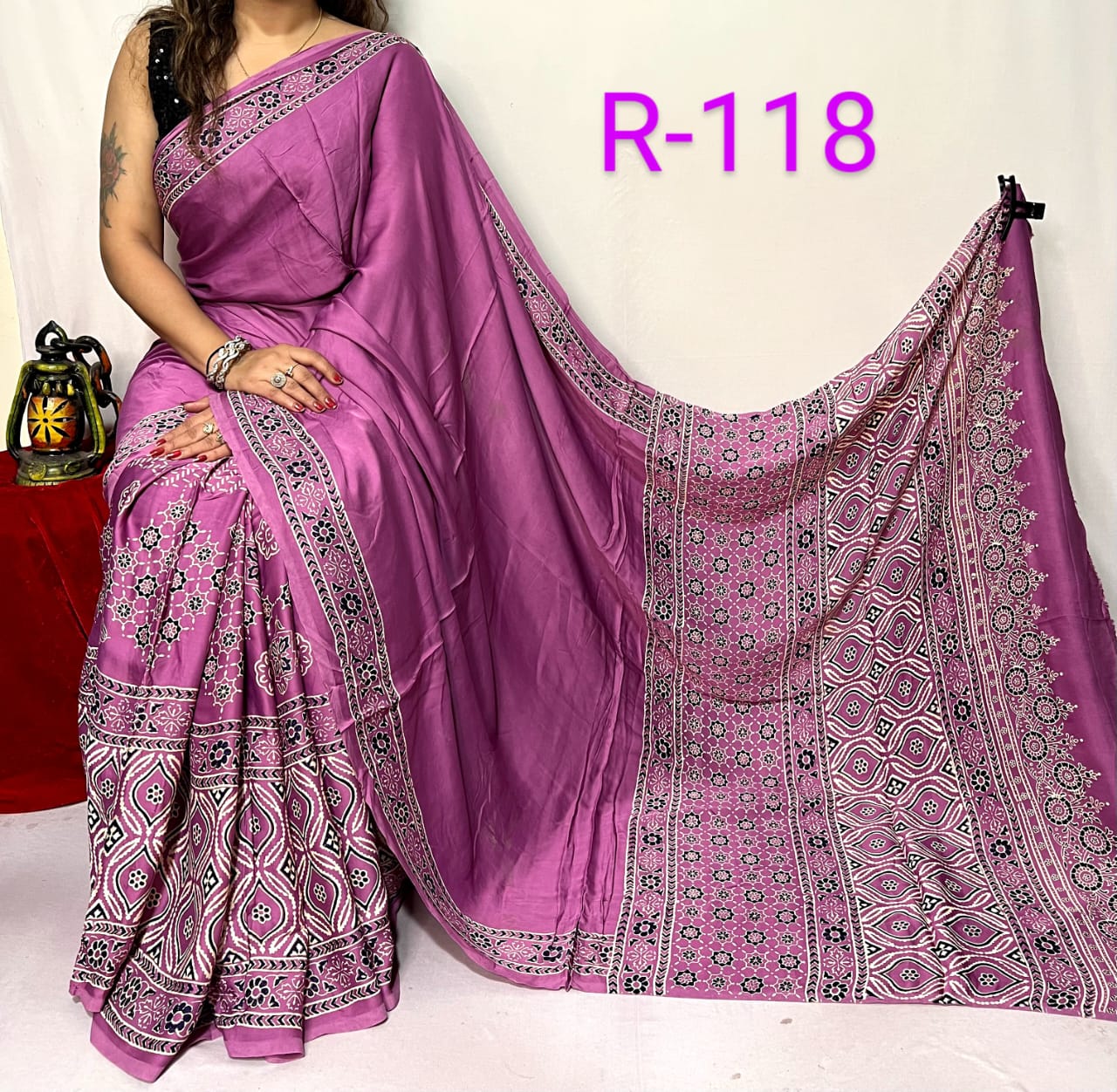 Hand block ajrakh pure modal silk vol 2