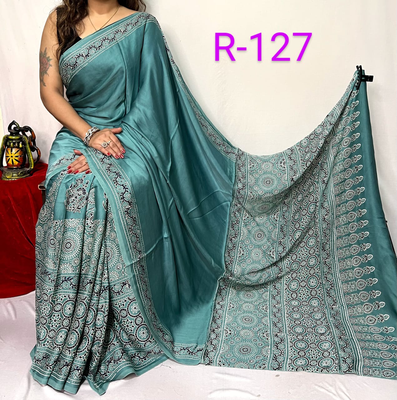 Hand block ajrakh pure modal silk vol 2