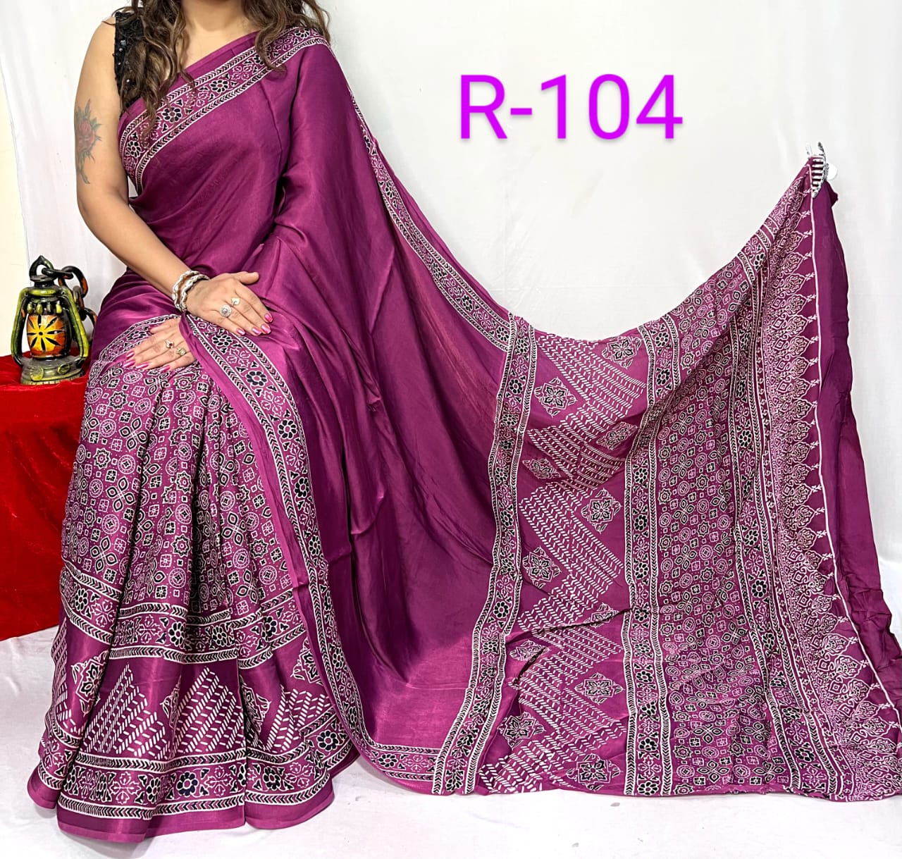 Hand block ajrakh pure modal silk vol 2