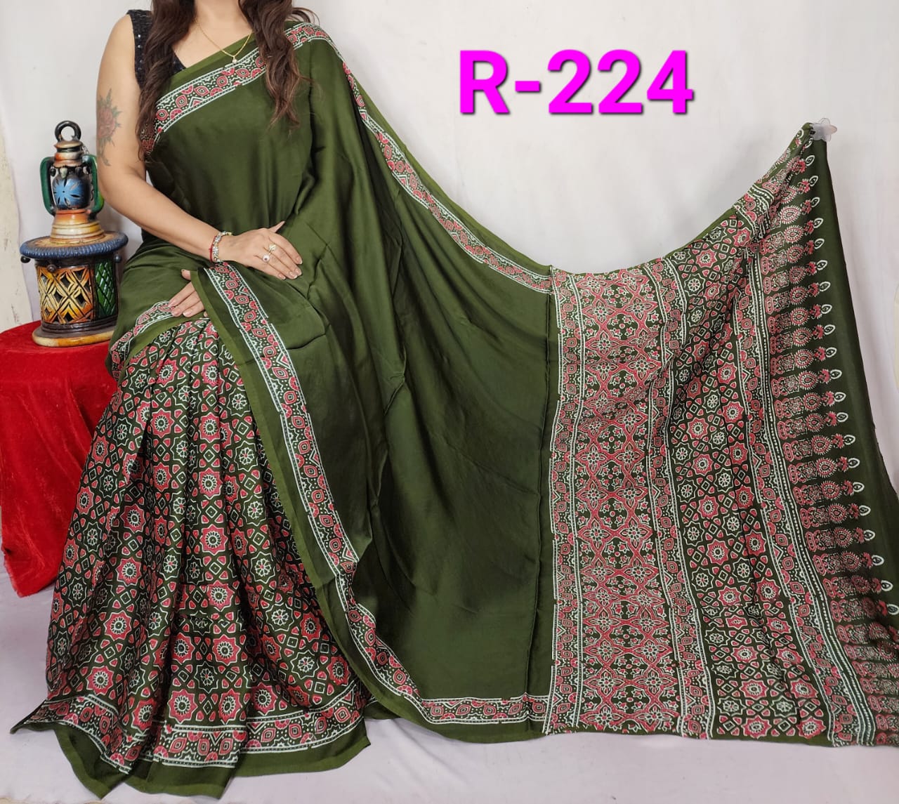 Hand block ajrakh pure modal silk vol 2