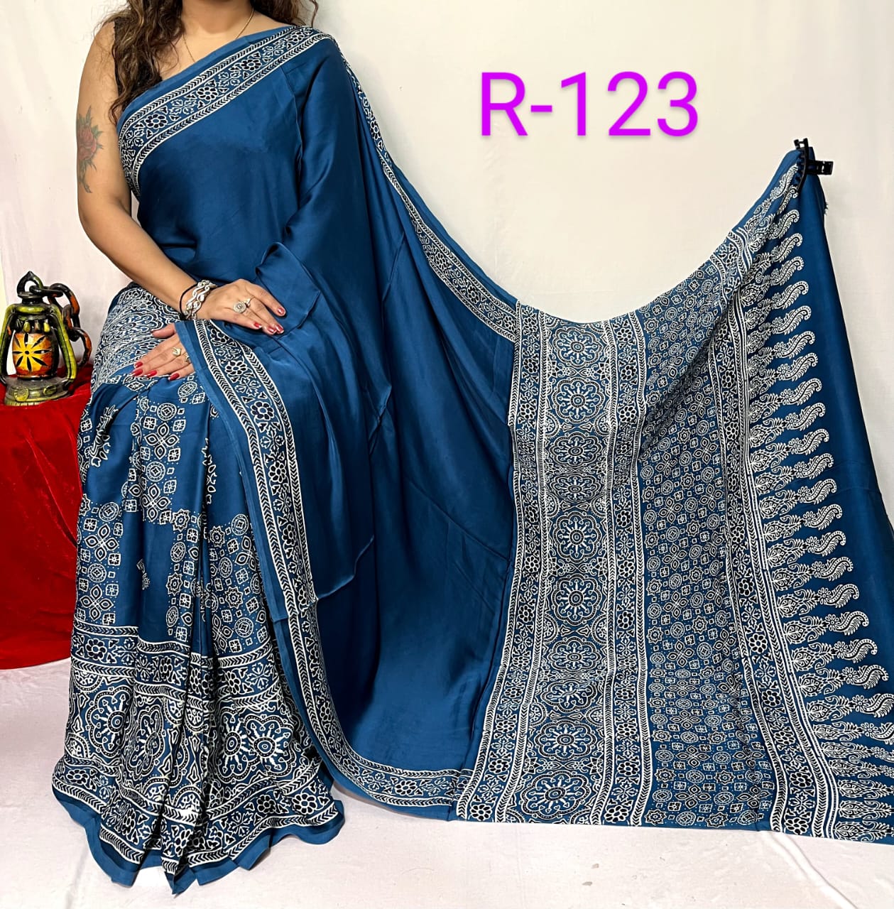 Hand block ajrakh pure modal silk vol 2