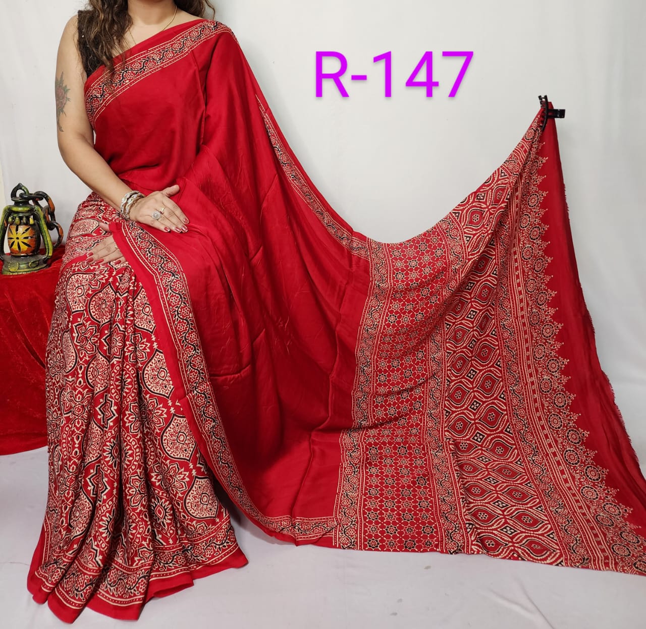 Hand block ajrakh pure modal silk vol 2